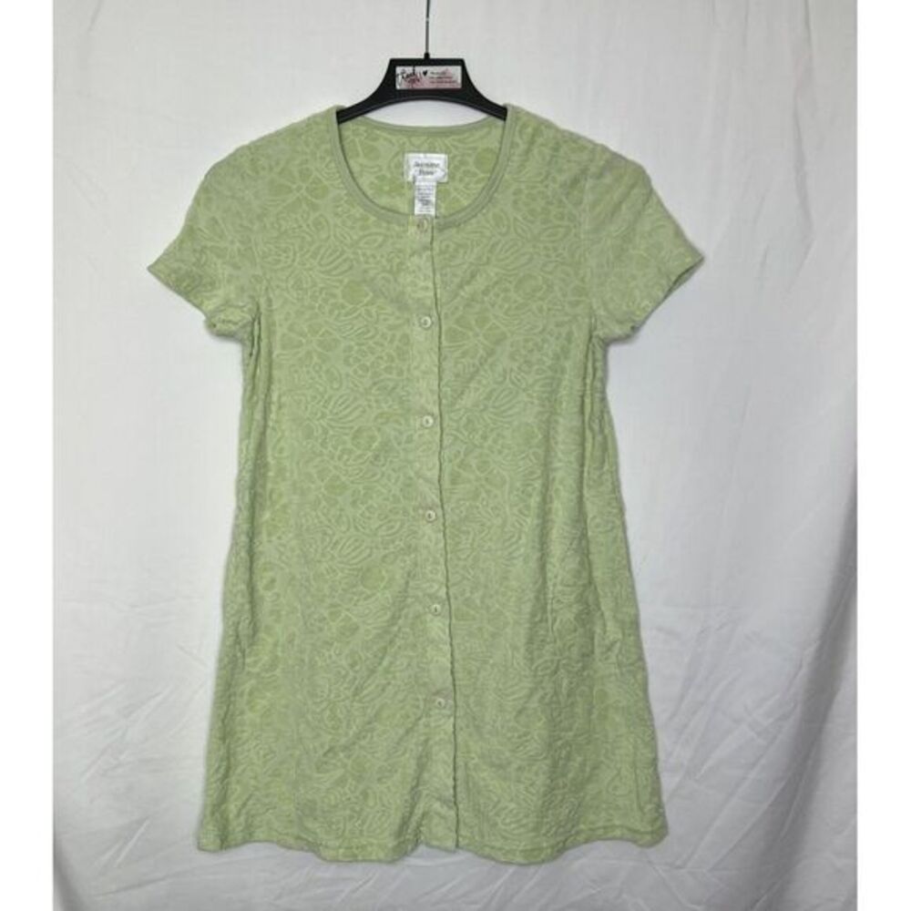 Jasmine Rose Robe Size Medium Front Button Short Sleeve Pockets Knee - Green